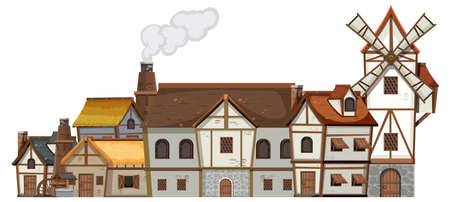 Ancient medieval village on white background illustrationのイラスト素材