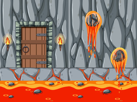 Lava Cave Plat former Game template  illustrationのイラスト素材