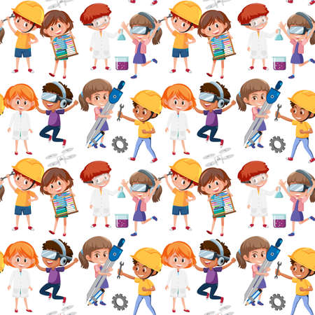 Student with education tools seamless background illustrationのイラスト素材