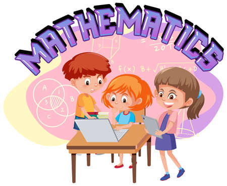 Student learning math using electronic device illustrationのイラスト素材