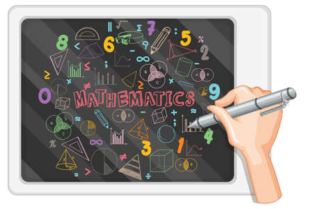 Hand writing math formula on blackboard illustrationのイラスト素材