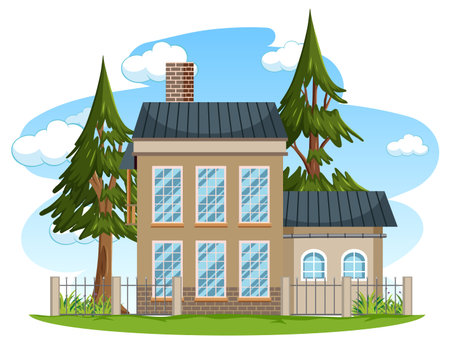 An isolated modern house exterior cartoon style illustrationのイラスト素材