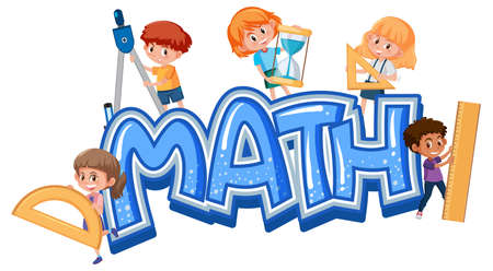 Math icon with kids and math tools illustrationのイラスト素材