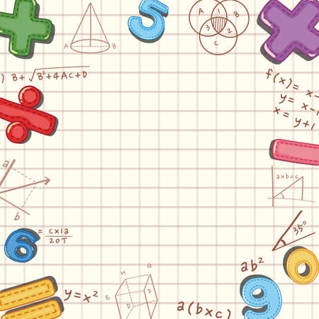 Blank math template with math tools and elements illustrationのイラスト素材