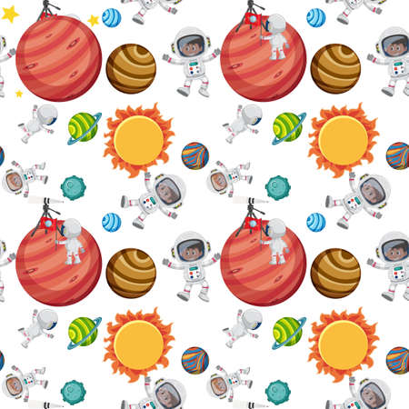 Astronaut in the space solar system illustrationのイラスト素材