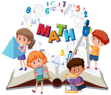 Children learning math with tools on book isolated illustrationのイラスト素材