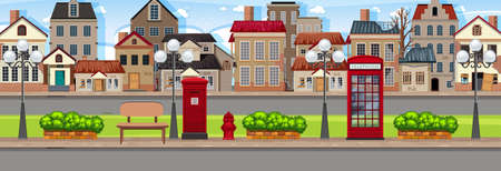 Empty city with old broken building illustrationのイラスト素材