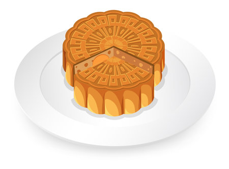 Isolated mooncake on white plate illustrationのイラスト素材