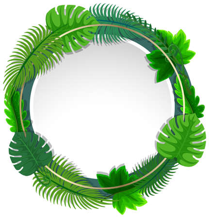Round frame with tropical green leaves illustrationのイラスト素材
