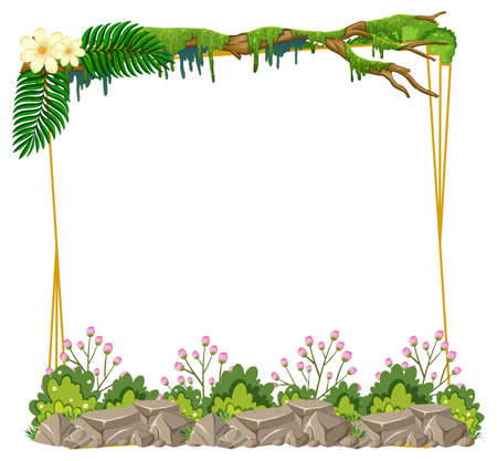 Square frame with tropical green leaves illustrationのイラスト素材
