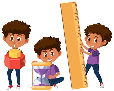 Set of a boy holding different math tools illustrationのイラスト素材