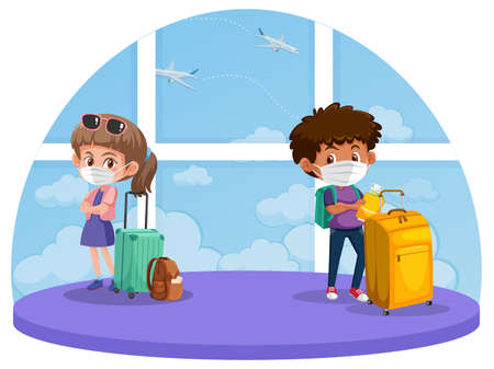 People ready to travel during covid-19 pandemic  illustrationのイラスト素材