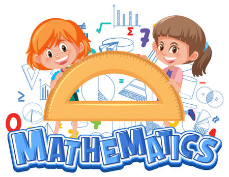 Math icon with kids and math tools illustrationのイラスト素材