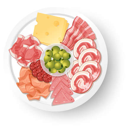 Lunch meat set with different cold meats on platter illustrationのイラスト素材