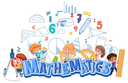 Math icon with kids and math tools illustrationのイラスト素材