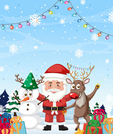 Merry Christmas background template with Santa and reindeer illustrationのイラスト素材