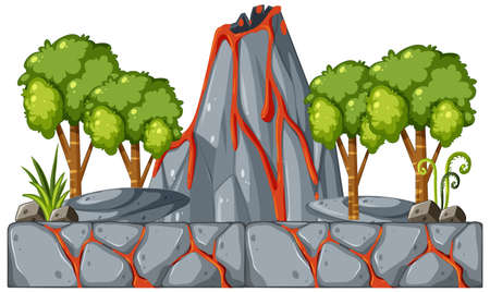 Volcano with lava in cartoon style illustrationのイラスト素材