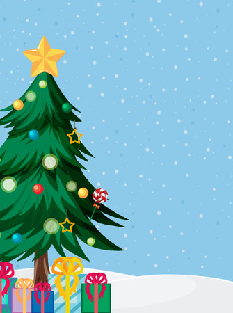 Merry Christmas background template with Christmas tree illustrationのイラスト素材