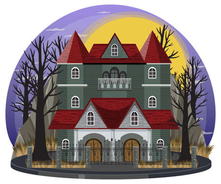 Haunted house at night scene illustrationのイラスト素材