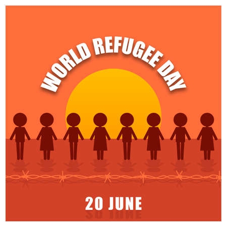 World Refugee Day banner with people sign illustrationのイラスト素材