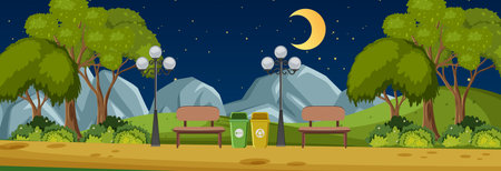 Nature park at night time horizontal scene illustrationのイラスト素材