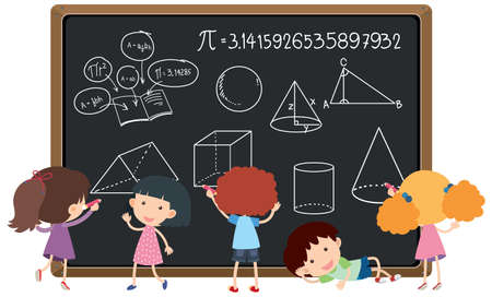 Student in front of blackboard full of math formula illustrationのイラスト素材