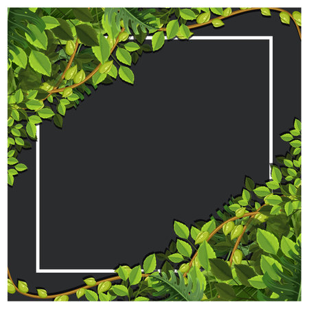Square frame of green foliage card template illustrationのイラスト素材