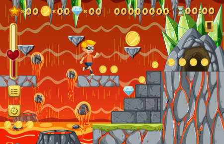 Lava Cave Platformer Game template  illustrationのイラスト素材