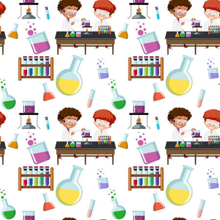 Science kids seamless background illustrationのイラスト素材