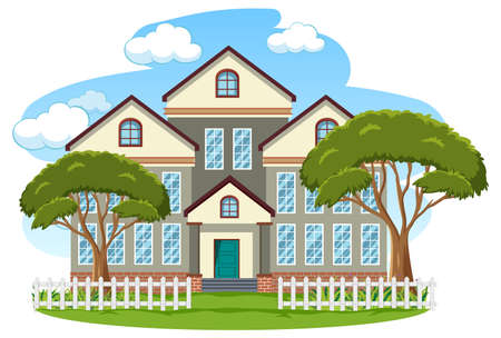 An isolated modern house exterior cartoon style illustrationのイラスト素材