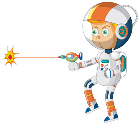 Astronaut boy with laser gun on white background illustrationのイラスト素材