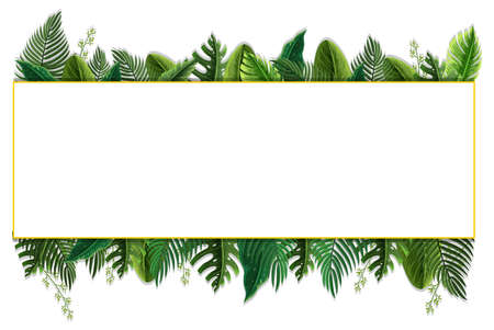 A horizontal frame of tropical foliage template illustrationのイラスト素材