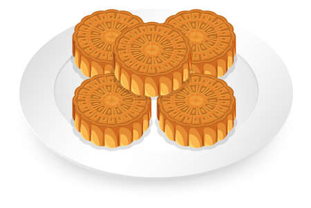 Pile of mooncakes on white plate illustrationのイラスト素材