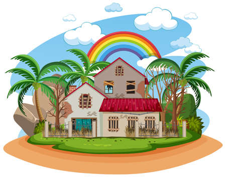 Isolated old broken house in the rural illustrationのイラスト素材