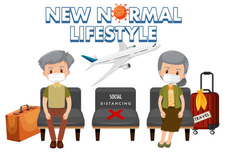 New normal lifestyle with old couple travelling illustrationのイラスト素材