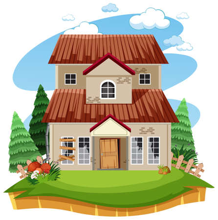 Isolated old broken house in the rural illustrationのイラスト素材