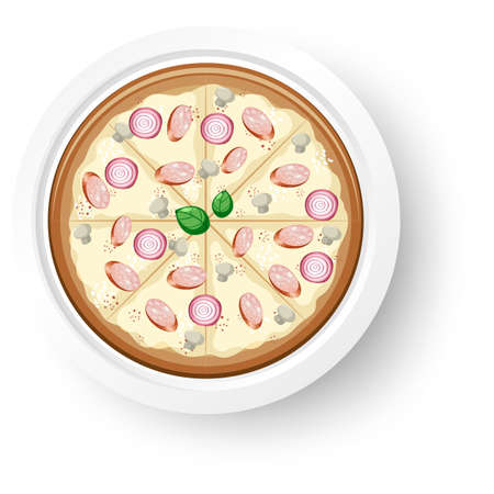 Top view of cheese pizza on white background illustrationのイラスト素材