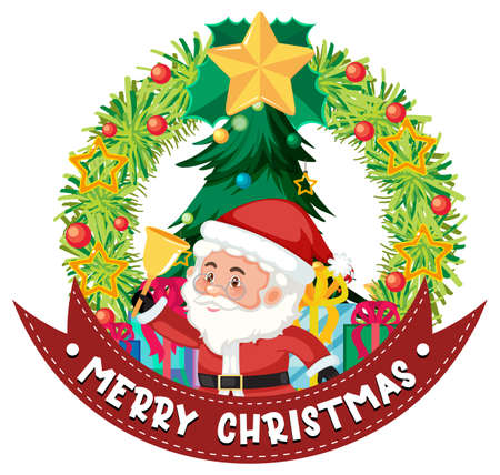 Merry Christmas banner with Santa Claus cartoon character illustrationのイラスト素材