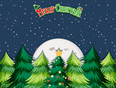 Merry Christmas icon design with christmas tree background illustrationのイラスト素材
