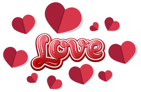 Love font with heart origami icon illustrationのイラスト素材