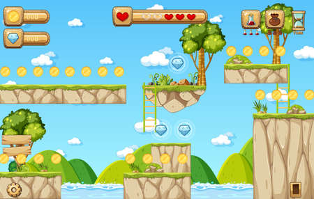 A Game Template Jungle Scene illustrationのイラスト素材