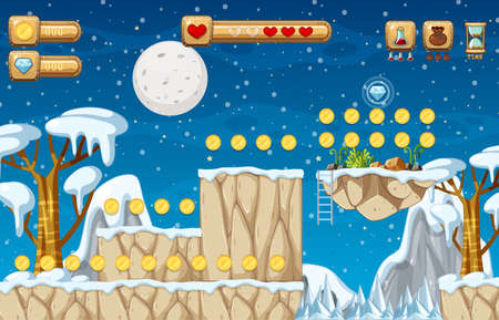 Game Template Snow Falling Scene illustrationのイラスト素材