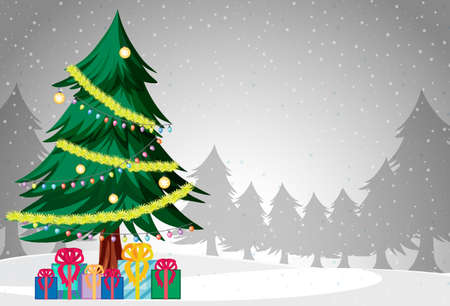 Christmas poster template with decorated Christmas tree illustrationのイラスト素材