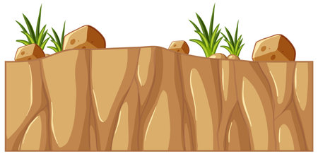 Isolated dirt ground with green grass illustrationのイラスト素材