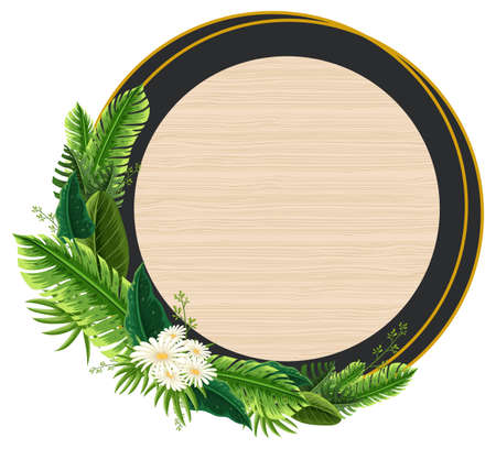 Round frame with tropical green leaves illustrationのイラスト素材