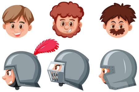 Set of male knight head  illustrationのイラスト素材
