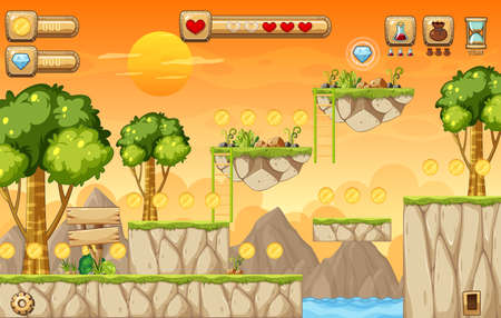 Game Template Forest Scene illustrationのイラスト素材