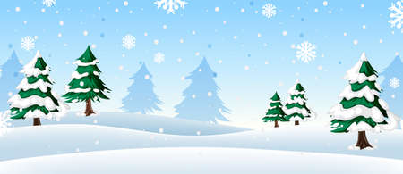 Snow falling background with pine tree illustrationのイラスト素材