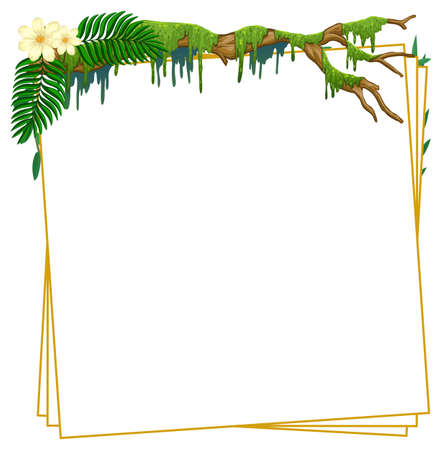 Square frame with tropical green leaves illustrationのイラスト素材
