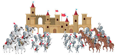 Medieval war cartoon on white backgrond illustrationのイラスト素材